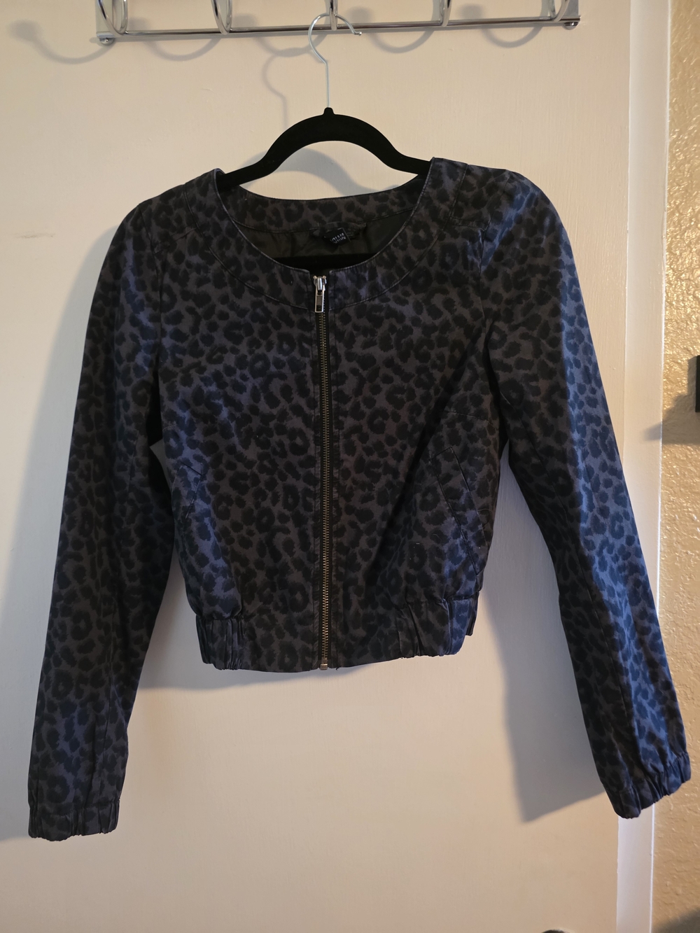 H&M Black and Gray Leopard-Print Bomber Jacket